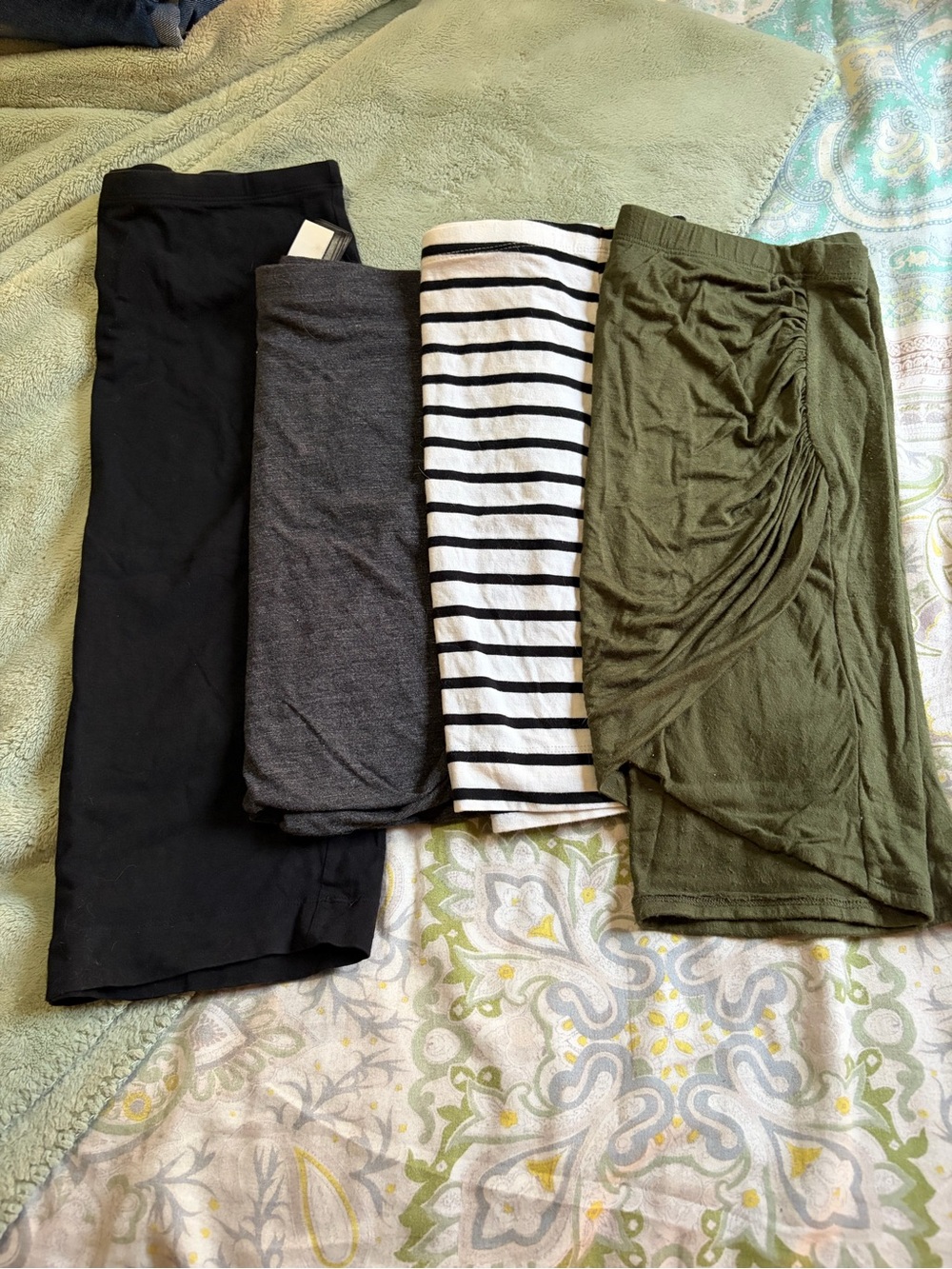 Four Knit Skirts Bundle - Black, Charcoal, White/Black Stripe, Olive